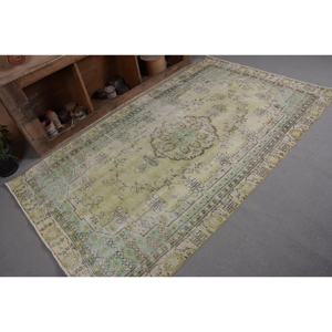 Alfombra turca vintage de 4,5x7,8 pies, forro de látex de lana verde y Beige, patrón de retazos rectangular para el hogar, Tabriz inspirado en la cabecera - Product Image 5