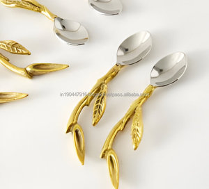Juego de cuchara de postre con mango de diseño de ramita dorada y plateada de lujo para bodas y fiestas - Product Image 5