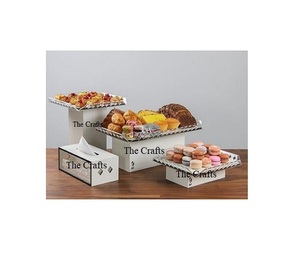 Servidor de pastel de doble nivel de diseño fabuloso en servidor de pastelería de pastel de aluminio y hierro con calidad exclusiva - Product Image 4