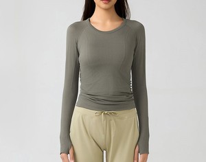 Nouvelle Collection 2025 – T-shirt de Sport Femme à Manches Longues, Compression Athlétique, Respirant, Écologique, Léger, en Polyester/Coton, Col en V, pour Yoga et Gym - Product Image 4