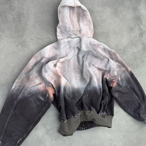 เสื้อฮู้ดผู้ชายโอเวอร์ไซส์วินเทจซีดซีดจางมีกรดฟอกขาวติดซิป - Product Image 2