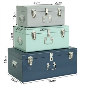 Set of 3 Grey Mint Blue Metal <b>Storage</b> Trunk <b>for</b> Home Hotel Sports Decoration and Clothes <b>Toys</b> Sundries <b>Storage</b> - Product Image 4