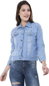 Veste en jean bleu avec perles et strass pour femme, Logo personnalisé de haute qualité, grande taille - Product Image 6