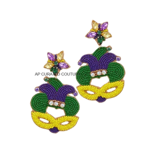 Mardi Gras Celebration Jewelry Beaded Hoop Earrings Seed <b>Bead</b> <b>Fringe</b> Earrings Festive Mardi Gras Earrings - Product Image 6