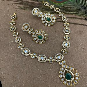 Royal Luxury Premium Quality Gold Plated AD Stone With Matte Finish <b>Necklace</b> <b>Set</b> With <b>Earrings</b> for Engagement Wedding For Women - Product Image 1