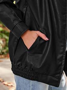 Women's Fall Fashion Oversized Sheep Skin Leather <b>Jacket</b> Faux <b>Suede</b> Motorcycle Coat Zipper Breathable Solid Winter Outfit - Product Image 6
