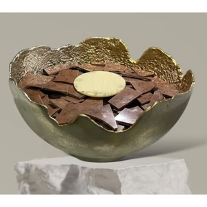 Cuenco de metal chapado en oro con soporte de madera, cuenco de chocolate moderno ecológico, exhibición de postres para bodas y fiestas - Product Image 2