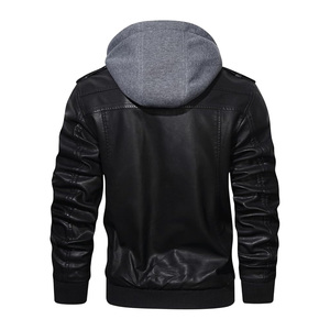 HOOD CREW Blouson aviateur élégant en faux cuir PU pour hommes, vêtements d'extérieur durables à capuche amovible de style moto pour chaque saison avant - Product Image 5