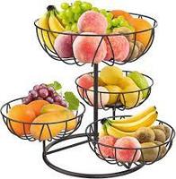 Support à fruits moderne en fer à double niveau avec paniers, vaisselle décorative écologique pour la maison et la cuisine