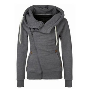 Sudaderas con capucha elegantes para mujer para primavera Otoño, chaquetas cortas cálidas de lana de Color sólido, insignia, manga farol, cremallera suelta - Product Image 6
