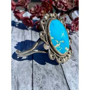 Damian Cotton Kingman Turquoise & Sterling <b>Silver</b> <b>Cuff</b> <b>Bracelet</b> Fashionable Kingman Turquoise Sterling <b>Silver</b> <b>Cuff</b> for Men Women - Product Image 3