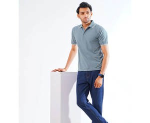 Men's Solid Color Short Sleeve Polo <b>Shirt</b> Cotton Pique Casual Style Light Blue - Product Image 2