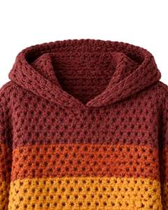 Pull à capuche en tricot rayé multicolore personnalisé pour femmes, pull d'hiver, sweat à capuche en crochet épais, chaud, décontracté, surdimensionné, streetwear - Product Image 5