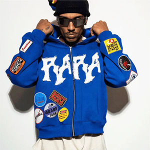 Parche bordado con cremallera de peso pesado personalizado, Sudadera con capucha con bordado desgastado, parches completos con logotipo, sudaderas con capucha - Product Image 3