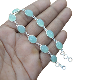 Aqua Calcédoine Gemstone Bijoux Pour Femmes Argent Boho Style Bracelet Bijoux En Argent Sterling 925 Tendance Bracelet Fait Main - Product Image 1