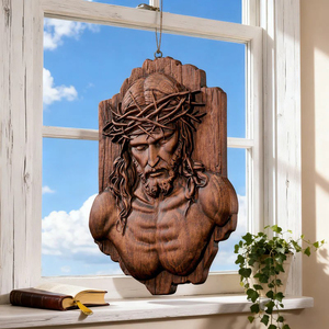 Couronne d'épines de Jésus, Art mural, Relief de la <span class=keywords><strong>Passion</strong></span> sculpté à la main en <span class=keywords><strong>bois</strong></span>, Décoration chrétienne de la crucifixion, Plaque murale suspendue - Product Image 2