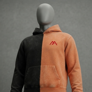 MATTIERA Mens Black Orange Two Tone Washed Zip Up <b>Hoodie</b> <b>Red</b> Logo Fleece Sweatshirt Streetwear Casual Hooded Jacket Custom Appar - Product Image 4