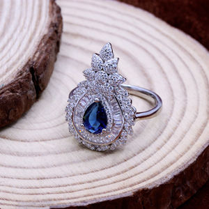 Anillo de diseño de Plata de Ley 925 Vintage hecho a mano, circonita cúbica azul creada en laboratorio para bodas y fiestas, joyería al por mayor - Product Image 1