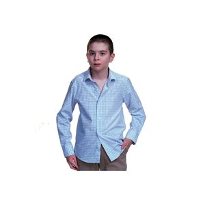 Camisa Infantil de Manga Larga con Tejido a Cuadros Azules sin Bolsillo - Product Image 2
