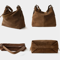 Sac fourre-tout en daim à sangle réglable marron foncé sac à main en cuir véritable sac à bandoulière minimal fait à la main grande capacité sac à main Vintage