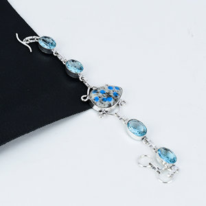 Bracelet de charme vintage en argent sterling avec topaze bleue azurite K2 pour femmes, hommes, unisexe, cadeau de Noël - Product Image 2