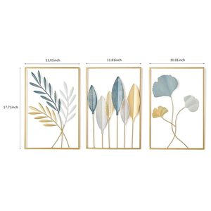 Arte de pared de Metal 3D hojas modernas oro decoración del hogar esculturas de pared "Flor de Oro floreciente" colgante de pared hecho a mano - Product Image 3