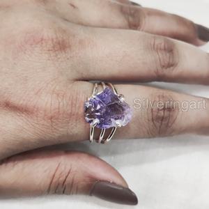 Nouvelle arrivée bijoux en pierre brute bague pour femme pierre précieuse améthyste brute naturelle février pierre de naissance 3 bague en argent sterling 925 - Product Image 4