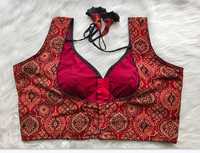 Blouse ethnique indienne Ajrakh à col en V sans manches, prête à porter, en coton cousu et rembourré, pour les fêtes, assortie au sari en coton, vente en gros en Inde