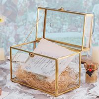 Boîte à cartes de mariage avec fente, boîte à enveloppes en verre doré avec couvercle pour réception de fête d'anniversaire, centre de table rectangulaire vintage