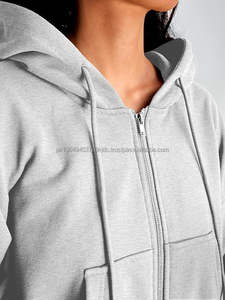 Sudadera recortada con cremallera a la moda para mujer, chaqueta informal cómoda de talla grande, sudaderas con capucha para gimnasio, deportes de invierno, logotipo frontal para correr - Product Image 4