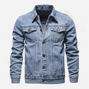 Veste en jean en denim de coton de haute qualité, col montant, logo personnalisé sur le devant, veste d'hiver vintage pour homme, mode durable, vêtements de rue - Product Image 1