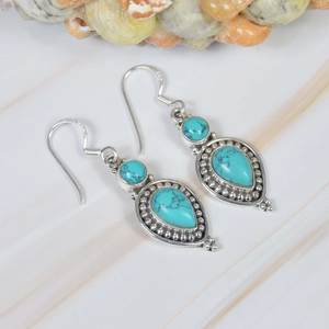 ต่างหูห้อยอัญมณีสีฟ้าเทอร์ควอยส์ดีไซน์เนอร์แฮนด์เมดต่างหู925ทำจากเงินสเตอร์ลิงเครื่องประดับสำหรับงานเลี้ยงอินเทรนด์ - Product Image 2