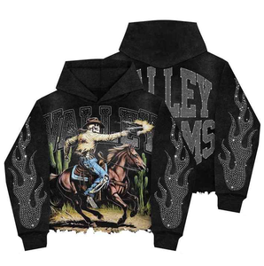 Sudadera con capucha para hombre con diamantes de imitación personalizada 100% algodón cremallera completa impresión DTG Sudadera con capucha para hombre elegante de alta calidad 2025 - Product Image 3