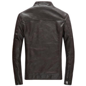Veste en cuir vintage pour homme avec col montant et design à capuche Doublure en polaire respirante pour une utilisation en moto en automne - Product Image 5