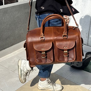 Sac de voyage sportif de luxe antique en cuir pleine fleur avec de nombreuses poches à boucles, imperméable, grande capacité, sac de sport, sac de week-end - Product Image 2