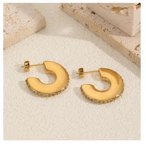 ต่างหูเพทายสุดหรูสำหรับผู้หญิงไม่ทำให้แพ้ง่ายต่างหูชุบทอง18K ทรงแบนต่างหูมาใหม่พรีเมี่ยม - Product Image 3