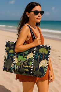 Bolso de Playa Grande de algodón acolchado hecho a mano indio bolso de hombro para mujer con estampado de bloque de mano de tigre nuevo para uso alimentario - Product Image 2