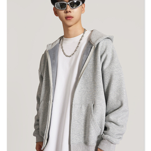 Sudadera con capucha y cremallera de cara completa con estampado personalizado, ropa de calle de gran tamaño de primavera Unisex de algodón de alta calidad - Product Image 6