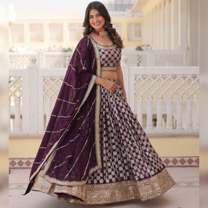 Pure Dyable Viscose Jacquard brodé paillettes longue mode Style indien et pakistanais fête de mariage Festival Lehenga Choli - Product Image 1