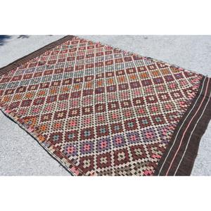 Alfombra Turca, Alfombra Grande de 5.9x9.2 pies, Alfombra Roja Abstracta Kilim - Product Image 4