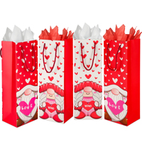 Bolsas de Regalo de Papel para Vino sin Marca para el Día de San Valentín, con Asas de Cuerda, Estampado de Corazón, Impresión Digital, Hechas en China, para Botellas de Champán