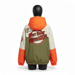 Veste coupe-vent en polyester pour femmes Color Block Olive Beige Orange Logo brodé Conception personnalisée Veste coupe-vent pour femmes - Product Image 2