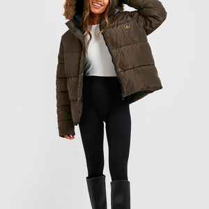 Abrigo de manga larga con cremallera y logotipo personalizado para mujer, chaquetas acolchadas gruesas para mujer, abrigos bordados transpirables para mujeres y niñas - Product Image 3