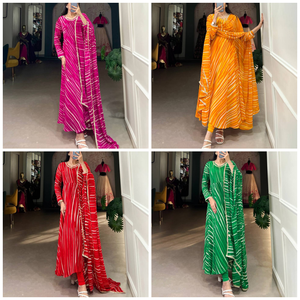 Nouvelle robe de soirée Anarkali de style traditionnel imprimé rose pour filles et femmes - Product Image 5