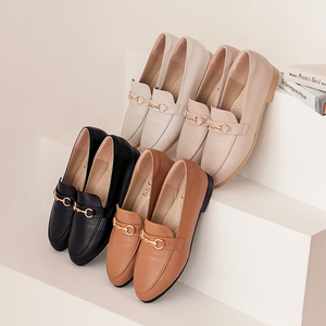 Ann'S Soft Ivory Genuine Leather Gold Metal Buckle Square Toe <b>Padded</b> Heel Lining All Seasons Casual Flat Loafers - Product Image 6