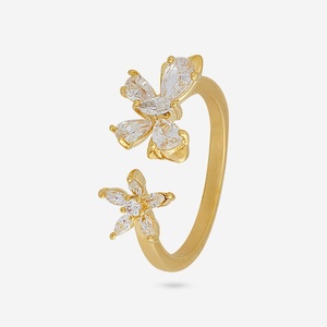 Trendy 189801 Inlay Fashionable Hip-Hop <b>Adjustable</b> White Lab Created Moissanite Prong Set Pear-Shaped Flower Finger <b>Ring</b> for - Product Image 3