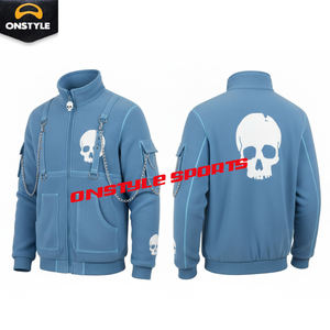 Sudadera con Capucha de Felpa Gótica Estampada Personalizada de Alta Calidad 100% Algodón para Hombre, Ropa de Calle Punk, Detalle de Cadena de Metal, Cremallera de Esqueleto - Product Image 3