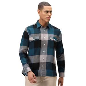 Camisa a cuadros de algodón cepillado azul verde azulado para hombre Camisa a cuadros cómoda con mangas largas y ajuste regular para salidas Casuales - Product Image 5