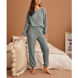 Nouvelle arrivée de femmes tricot costume deux pièces col rond manches longues pantalon pull deux pièces ensembles exportation depuis le fournisseur BD - Product Image 2