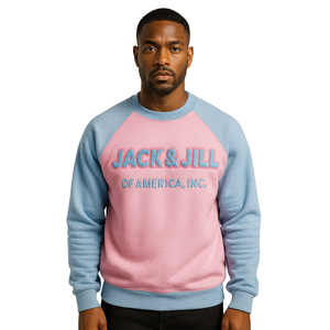 เสื้อสเวตเชิ้ตแขนแร็กแลนแจ็คแอนด์จิลล์สีชมพูของอเมริกาปักลายด้วยกำมะหยี่สีฟ้าเสื้อผ้าสำหรับมืออาชีพของพลเมืองสีดำ - Product Image 1